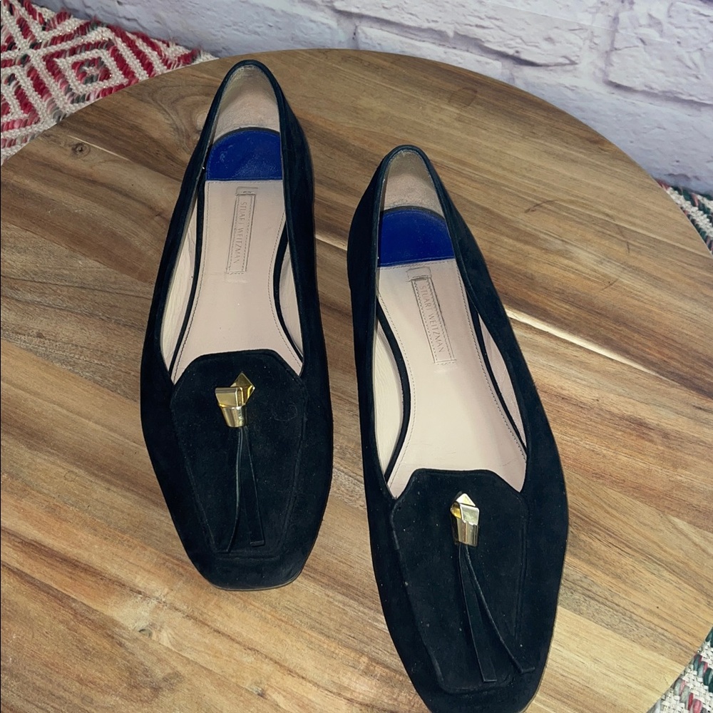 Stuart Weitzman Black Suede SlipknotTassel Loafers stylish luxurious Size 9.5 M